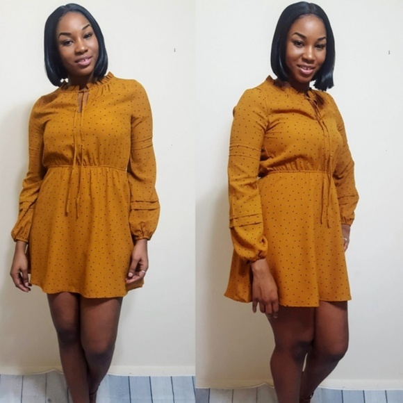 Long Sleeve Polka Dot Mini Dress - Picture 2 of 4